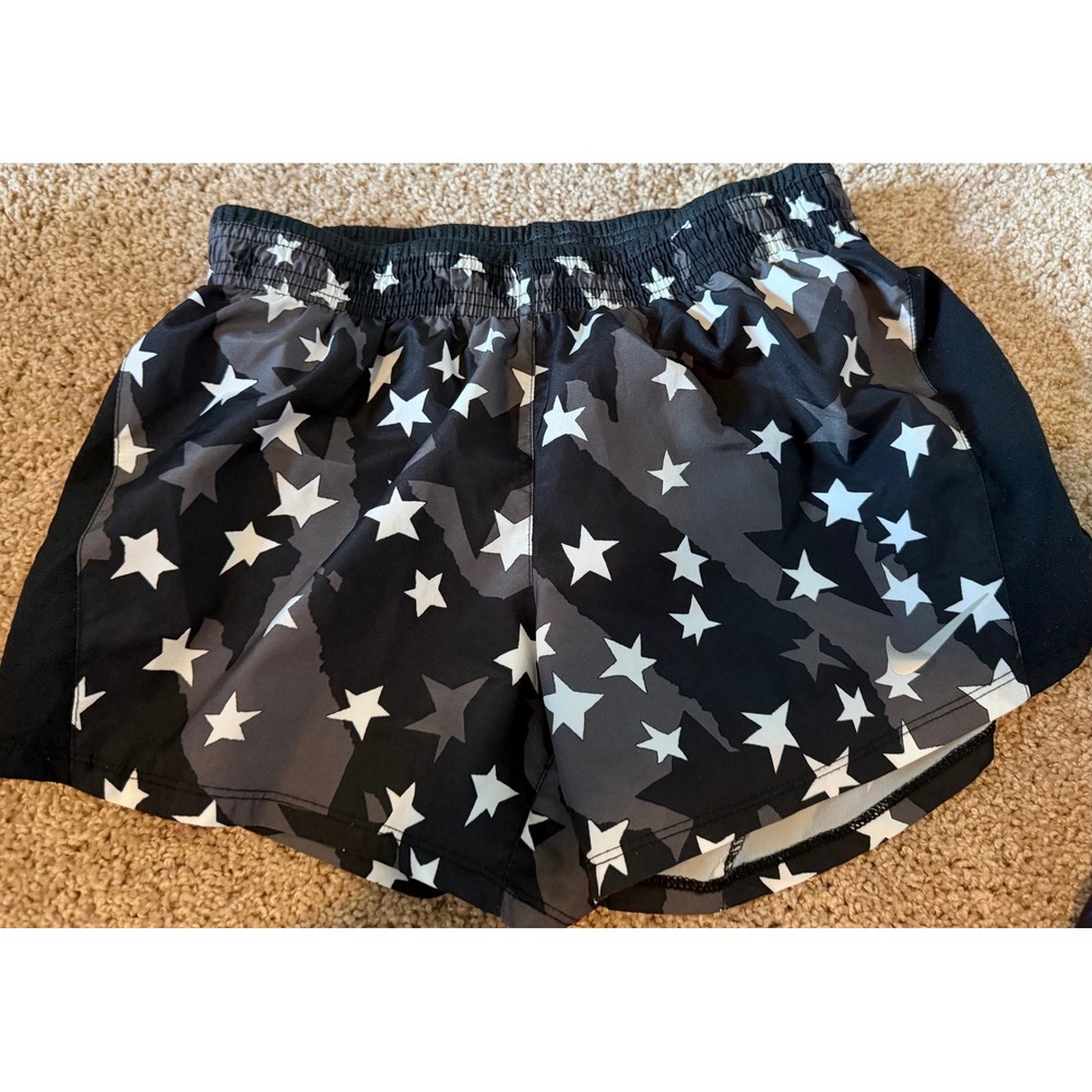 Nike Dri-FIT Womens Running Shorts Black Grey Camo Star Print Athletic Small